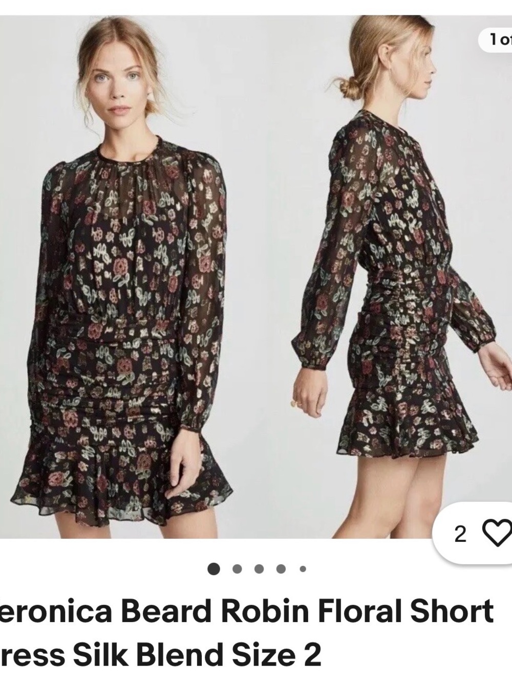 Veronica Beard Black Floral Sheer Long-Sleeve Mini Dress